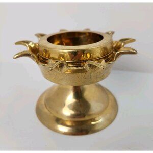 Vintage Solid Polished Brass Pedestal Candlestick Holder MCM Made In‎ India 3"